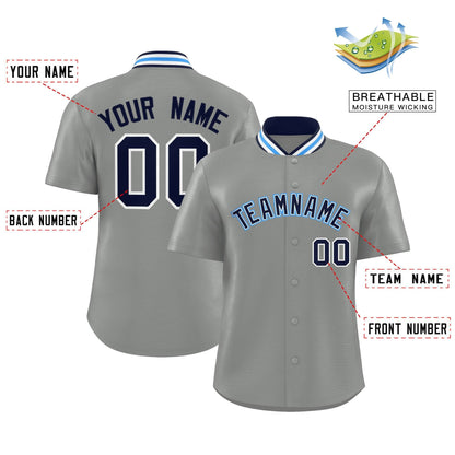 Custom Gray Classic Style Authentic Stand Collar Baseball Jersey