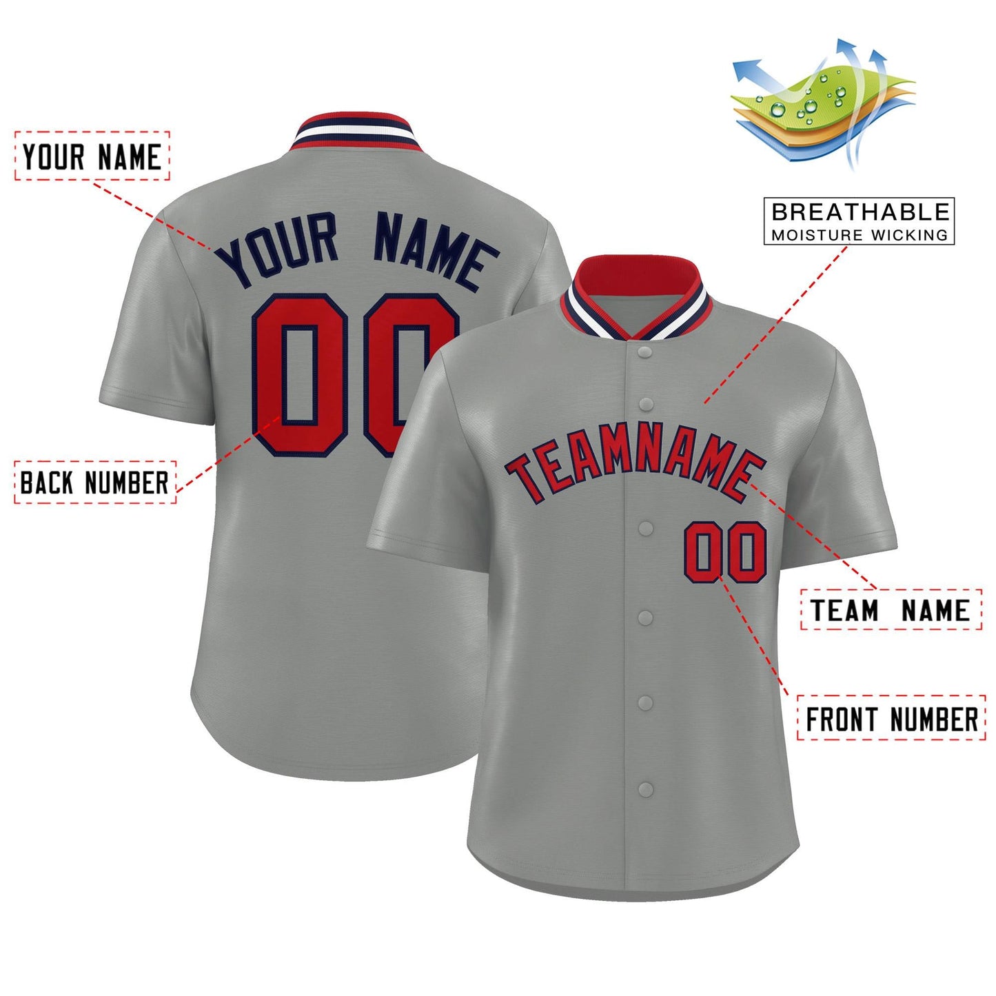 Custom Gray Classic Style Authentic Stand Collar Baseball Jersey