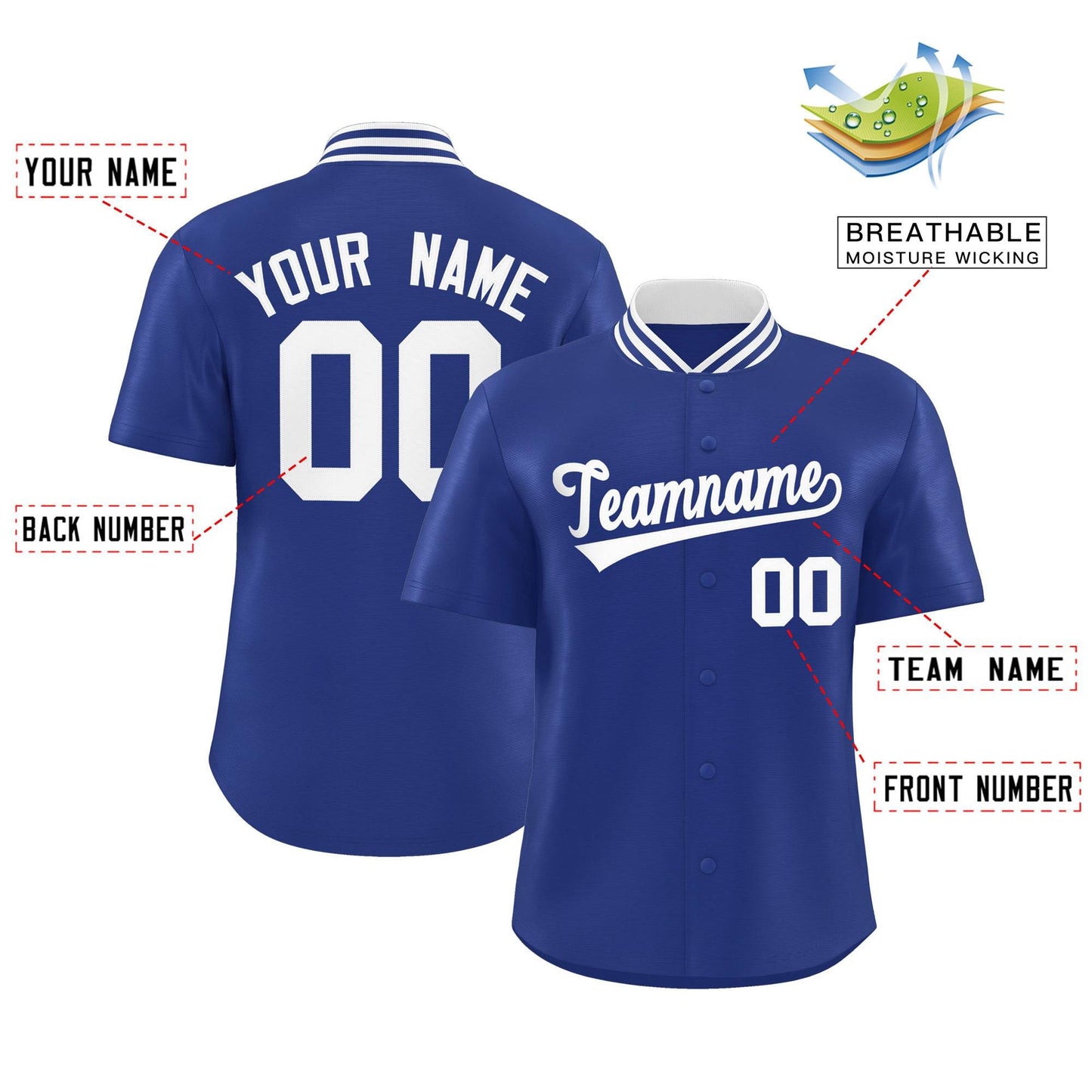 Custom Royal Classic Style Authentic Stand Collar Baseball Jersey