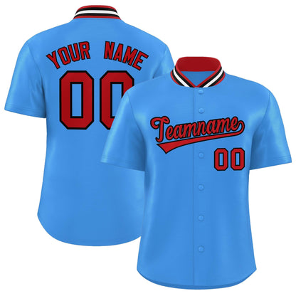 Custom Powder Blue Classic Style Authentic Stand Collar Baseball Jersey