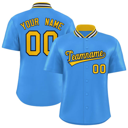 Custom Powder Blue Classic Style Authentic Stand Collar Baseball Jersey