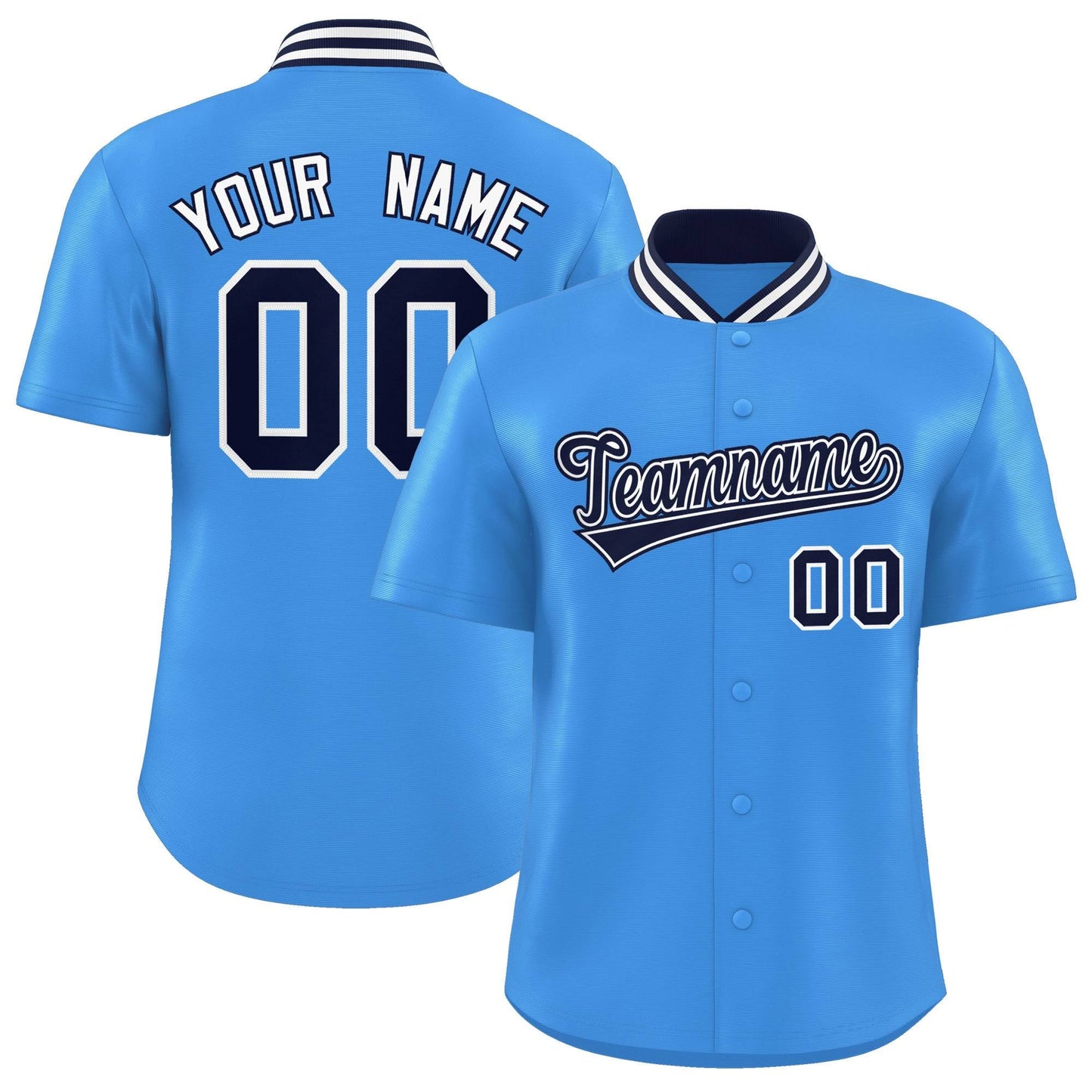 Custom Powder Blue Classic Style Authentic Stand Collar Baseball Jersey