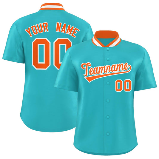 Custom Aqua Classic Style Authentic Stand Collar Baseball Jersey