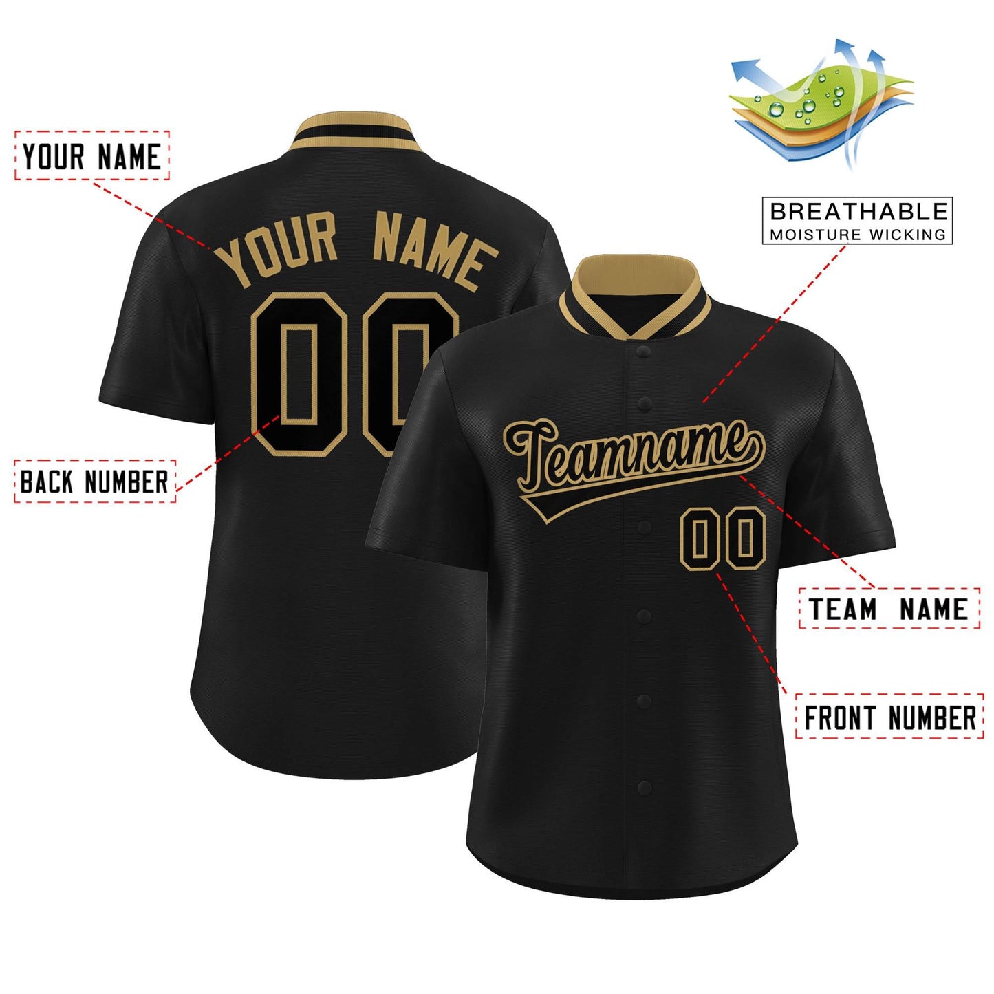 Custom Black Classic Style Authentic Stand Collar Baseball Jersey