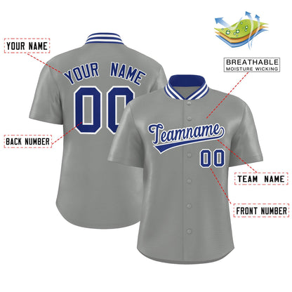 Custom Gray Classic Style Authentic Stand Collar Baseball Jersey