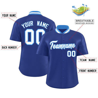 Custom Royal Classic Style Authentic Stand Collar Baseball Jersey