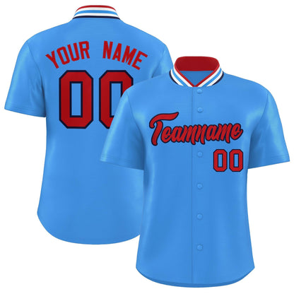 Custom Powder Blue Classic Style Authentic Stand Collar Baseball Jersey