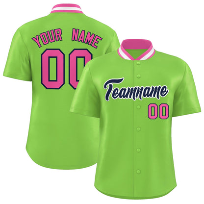 Custom Neon Green Classic Style Authentic Stand Collar Baseball Jersey