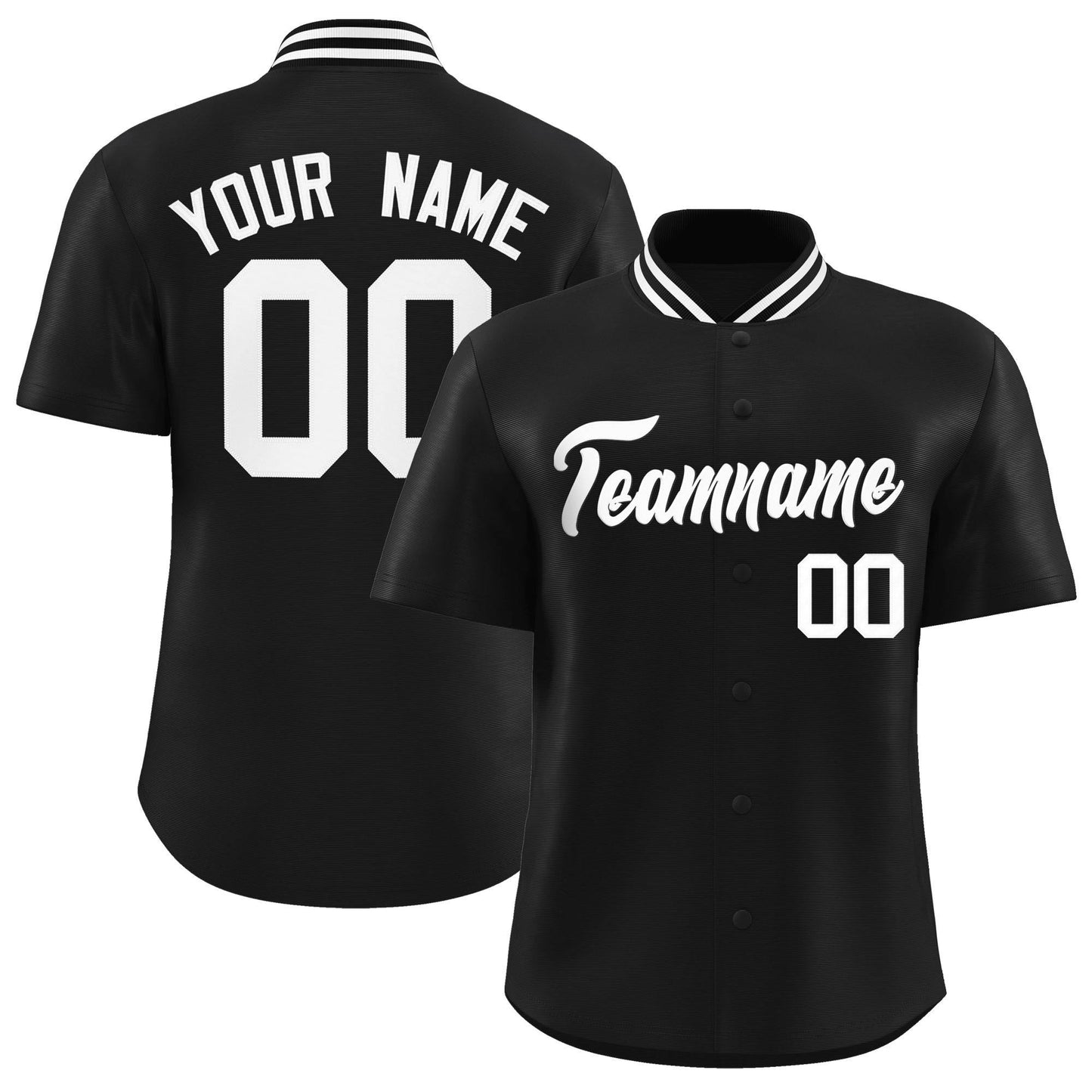 Custom Black Classic Style Authentic Stand Collar Baseball Jersey