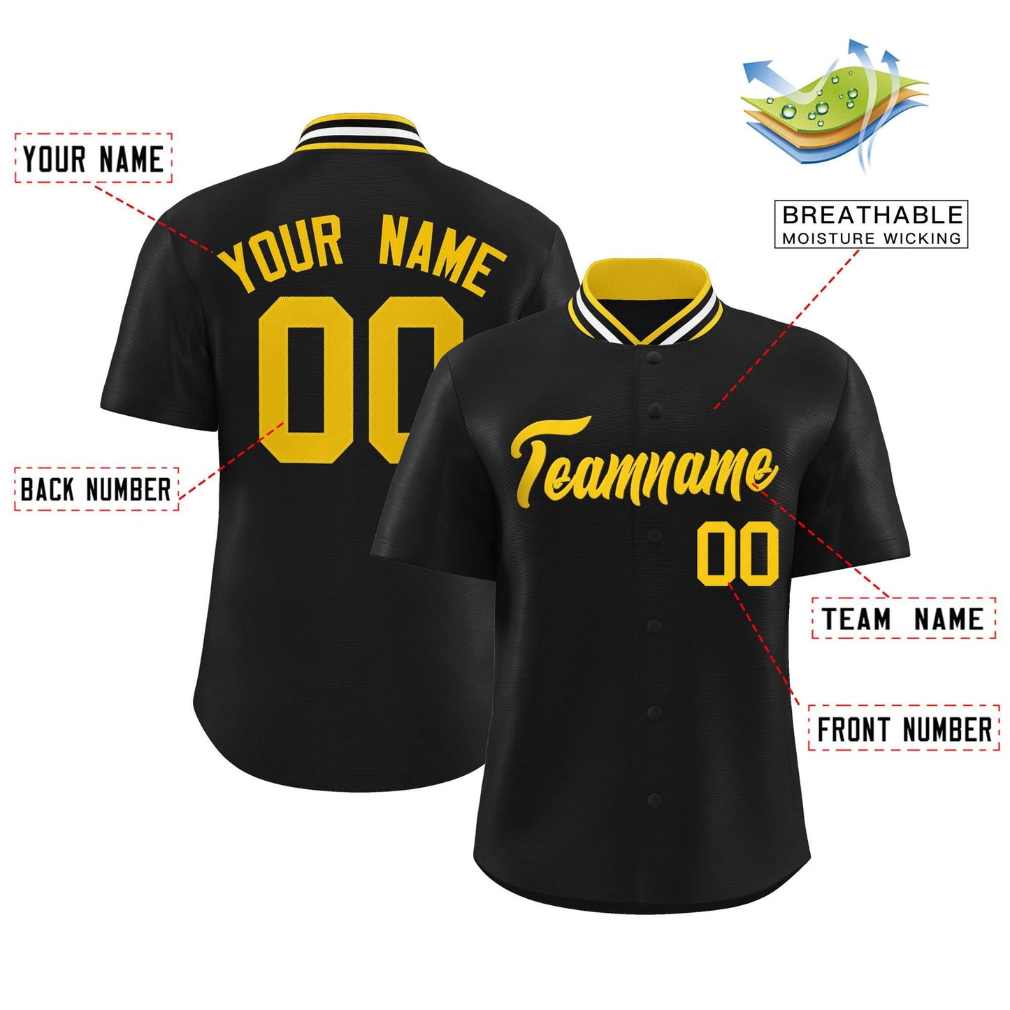 Custom Black Classic Style Authentic Stand Collar Baseball Jersey