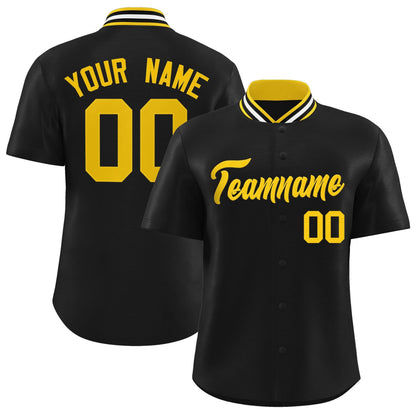 Custom Black Classic Style Authentic Stand Collar Baseball Jersey