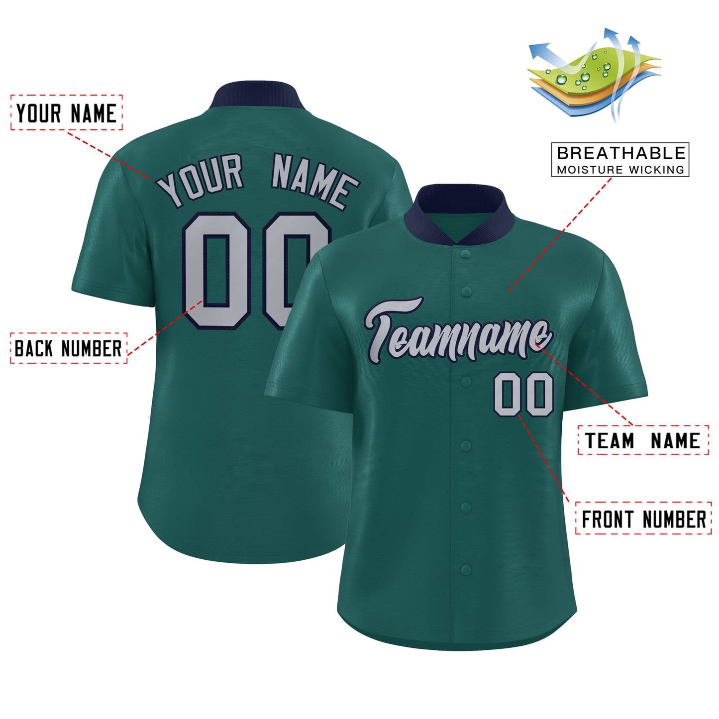 Custom Aqua Classic Style Authentic Stand Collar Baseball Jersey