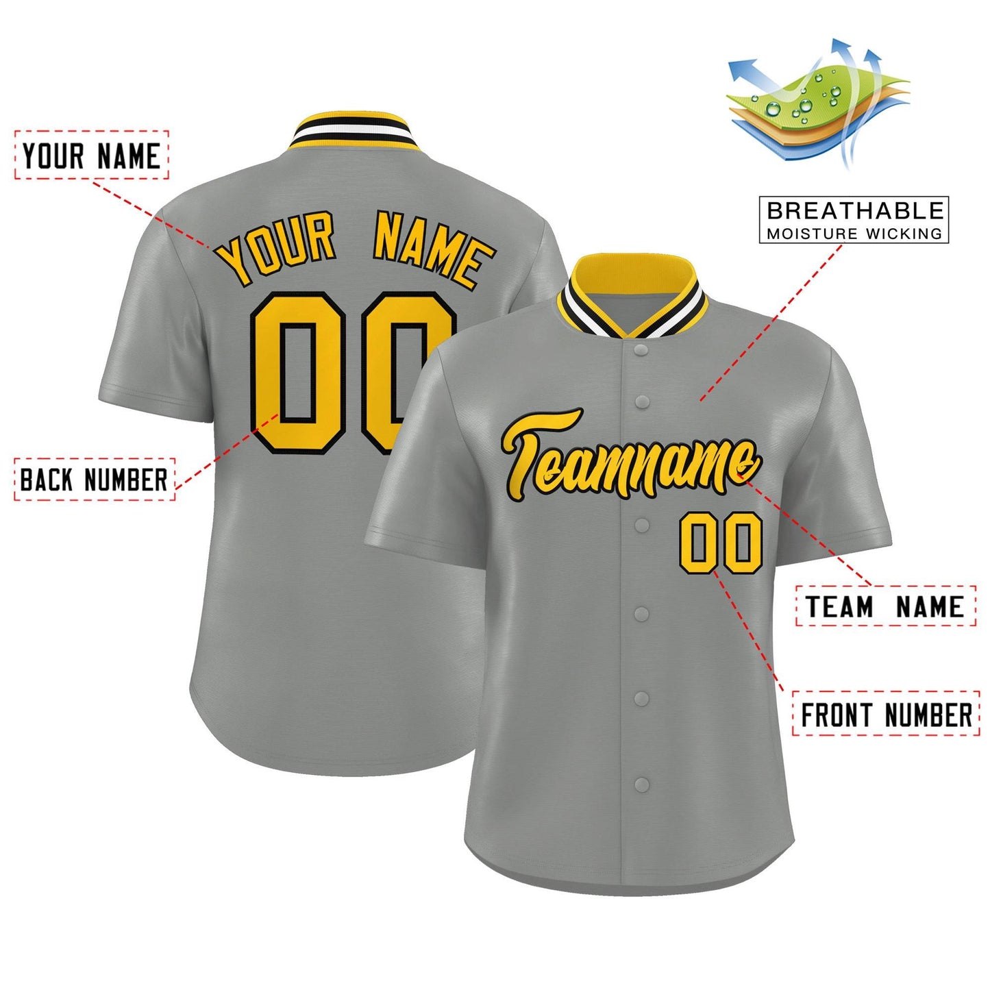 Custom Gray Classic Style Authentic Stand Collar Baseball Jersey