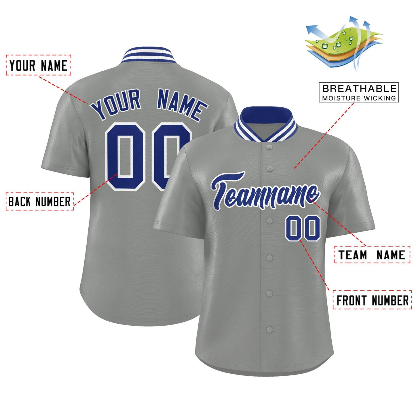 Custom Gray Classic Style Authentic Stand Collar Baseball Jersey