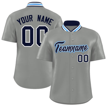 Custom Gray Classic Style Authentic Stand Collar Baseball Jersey