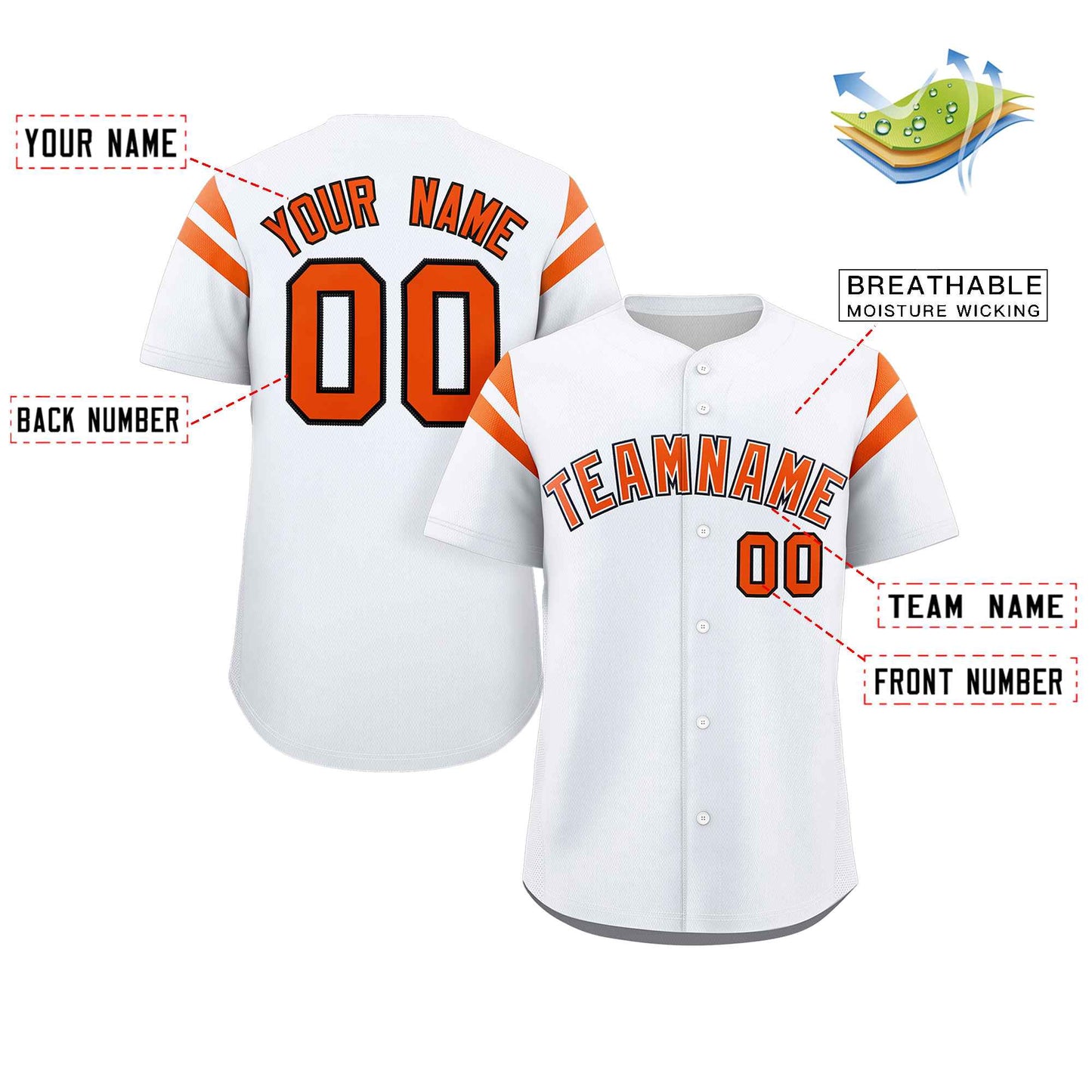 Custom White Orange Classic Style Personalized Full Button Authentic Baseball Jersey