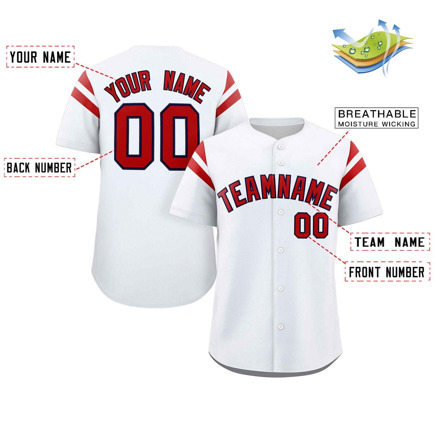 Custom White Red Classic Style Personalized Full Button Authentic Baseball Jersey