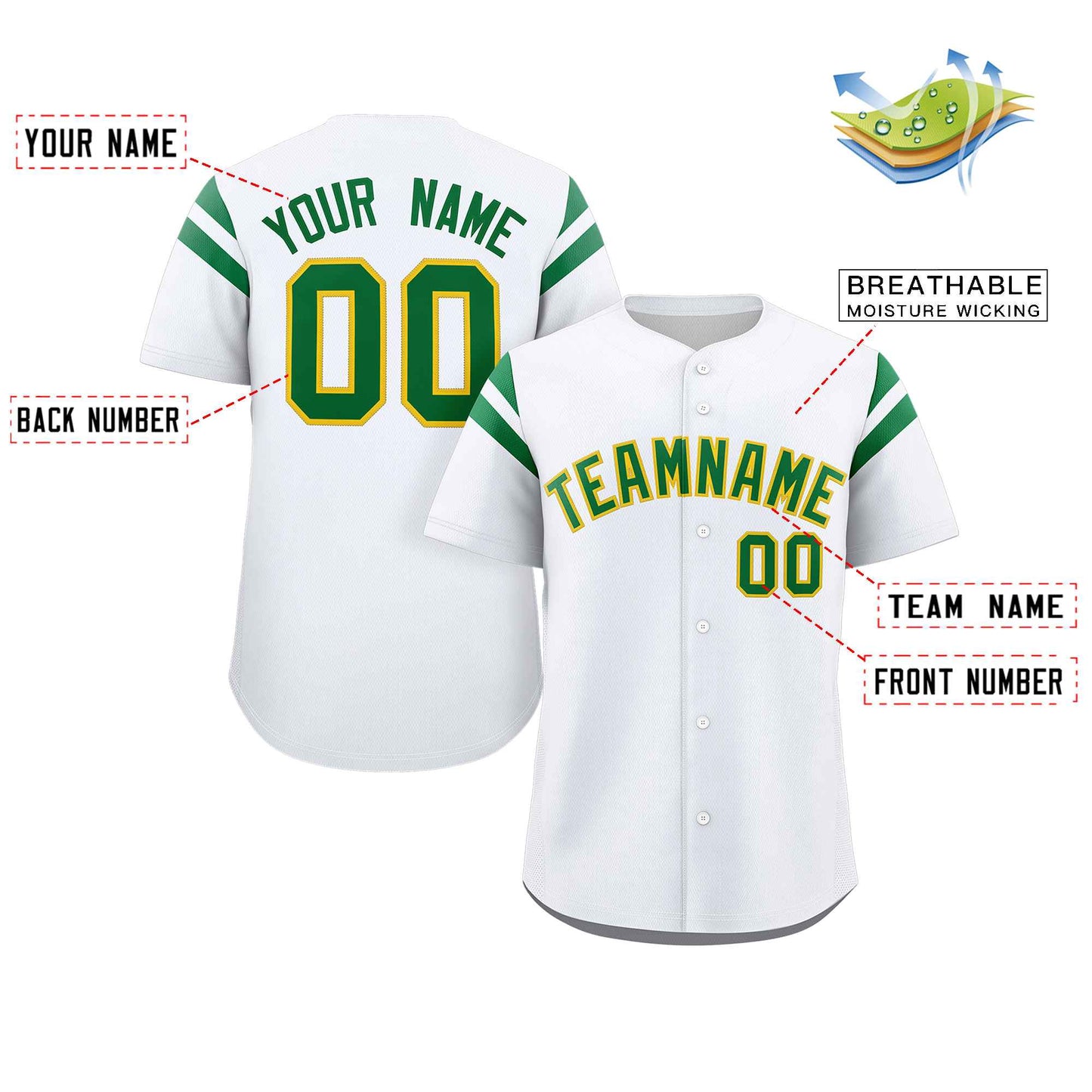 Custom White Kelly Green Classic Style Personalized Full Button Authentic Baseball Jersey