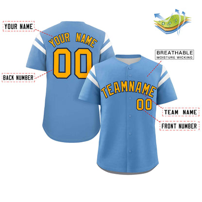 Custom Light Blue Yellow-White Classic Style Personalized Full Button Authentic Baseball Jersey