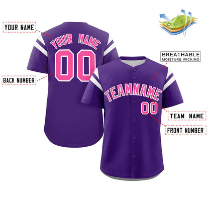 Custom Purple Pink-White Classic Style Personalized Full Button Authentic Baseball Jersey