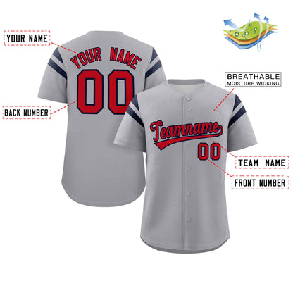 Custom Gray Red-Black Classic Style Personalized Full Button Authentic Baseball Jersey