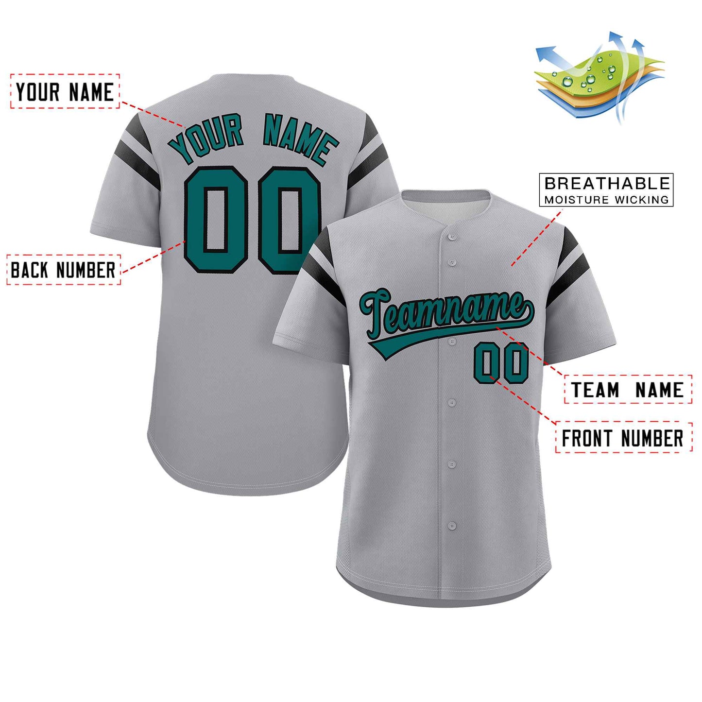 Custom Gray Aqua-Black Classic Style Personalized Full Button Authentic Baseball Jersey