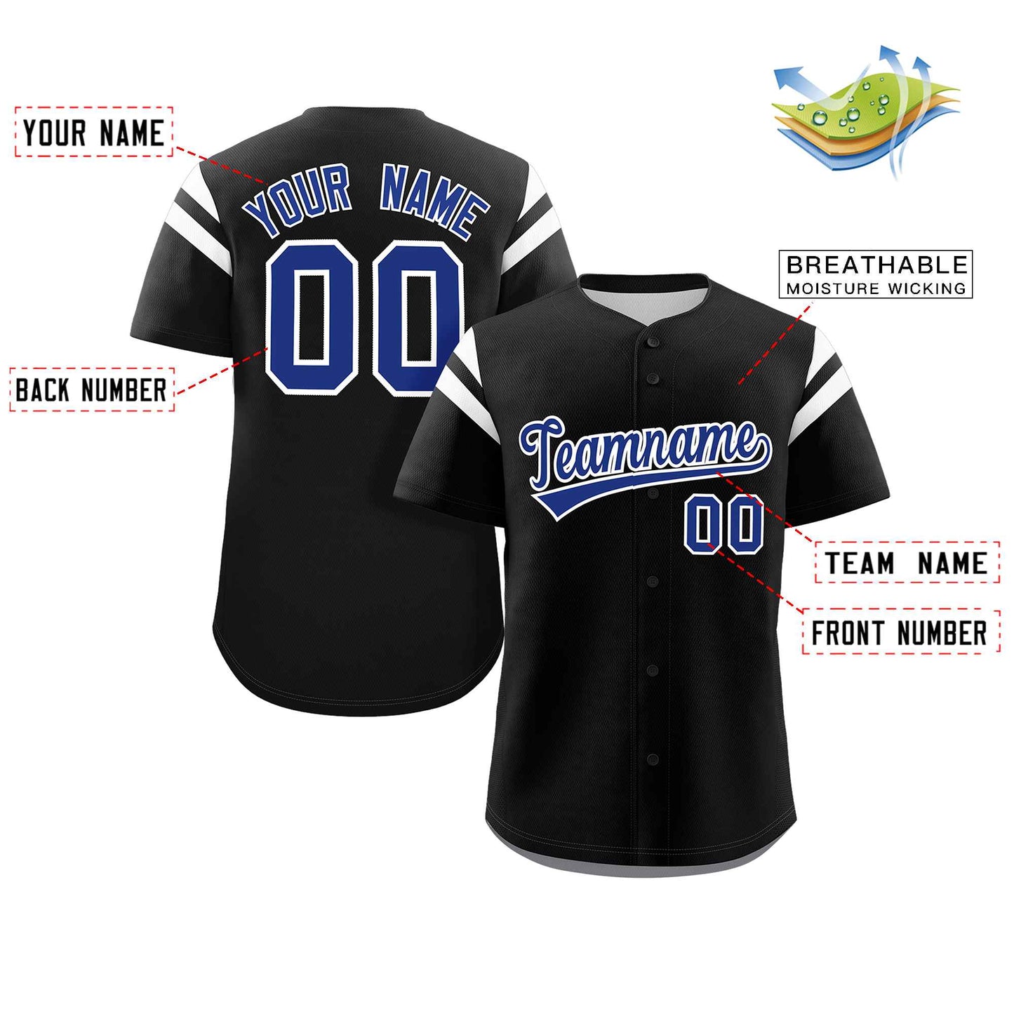 Custom Black Royal-White Classic Style Personalized Full Button Authentic Baseball Jersey