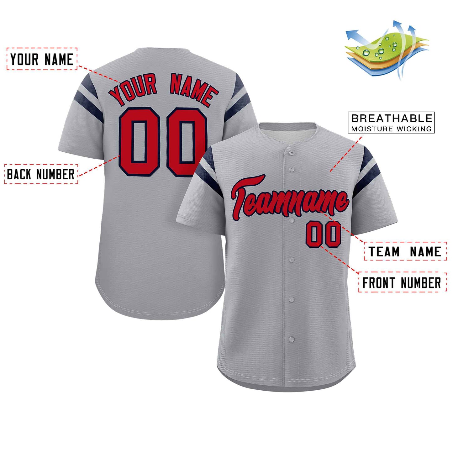 Custom Gray Red-Black Classic Style Personalized Full Button Authentic Baseball Jersey