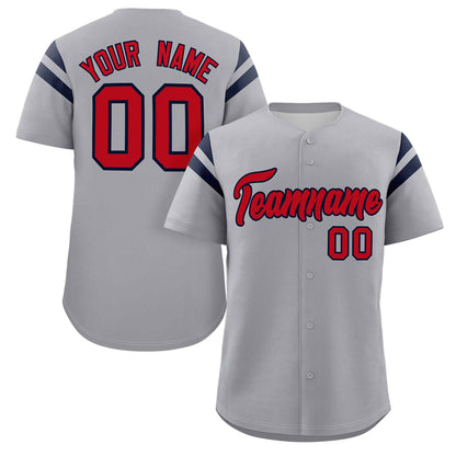 Custom Gray Red-Black Classic Style Personalized Full Button Authentic Baseball Jersey