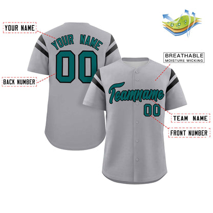 Custom Gray Aqua-Black Classic Style Personalized Full Button Authentic Baseball Jersey