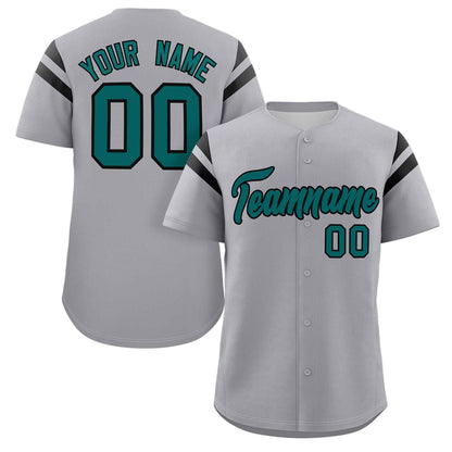 Custom Gray Aqua-Black Classic Style Personalized Full Button Authentic Baseball Jersey