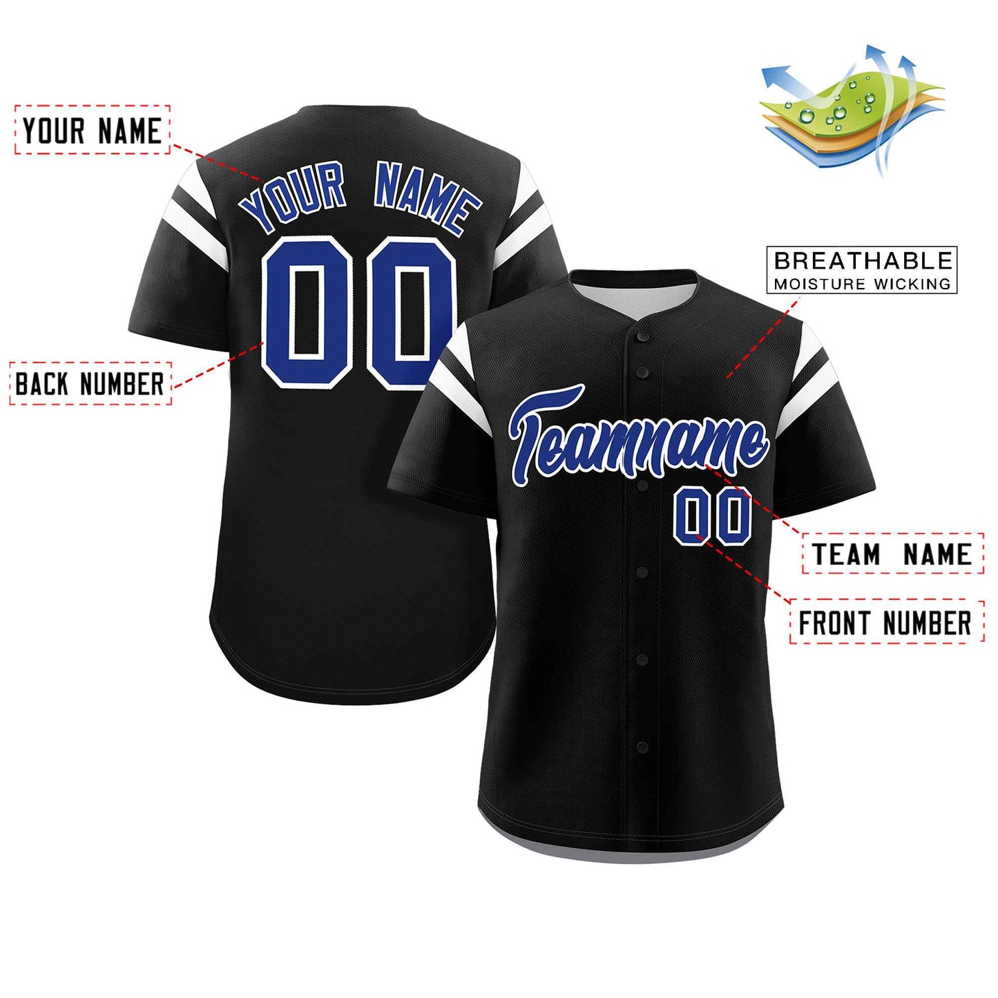 Custom Black Royal-White Classic Style Personalized Full Button Authentic Baseball Jersey