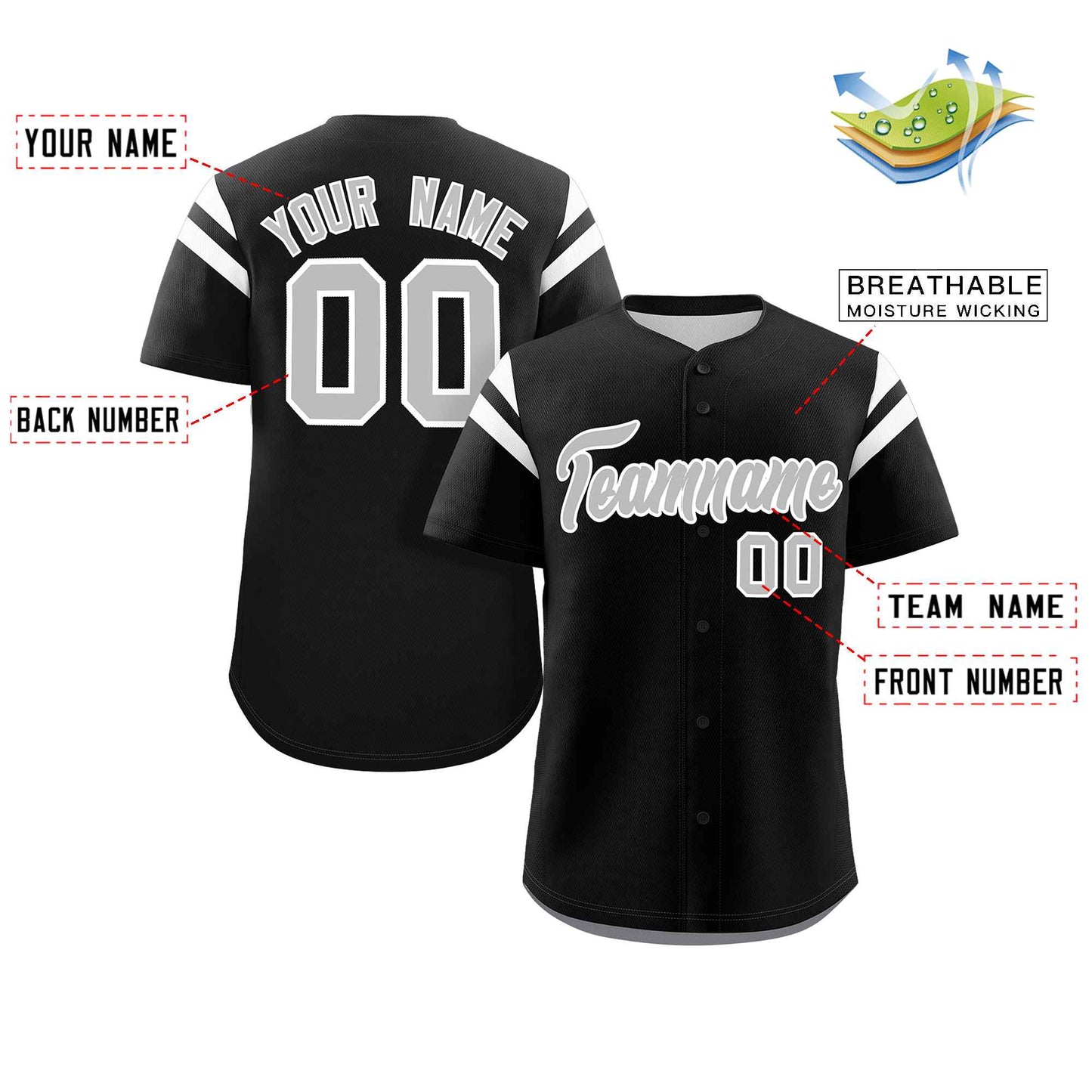 Custom Black Gray-White Classic Style Personalized Full Button Authentic Baseball Jersey