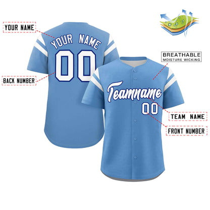 Custom Light Blue White Classic Style Personalized Full Button Authentic Baseball Jersey