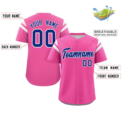 Custom Pink Royal-White Classic Style Personalized Full Button Authentic Baseball Jersey