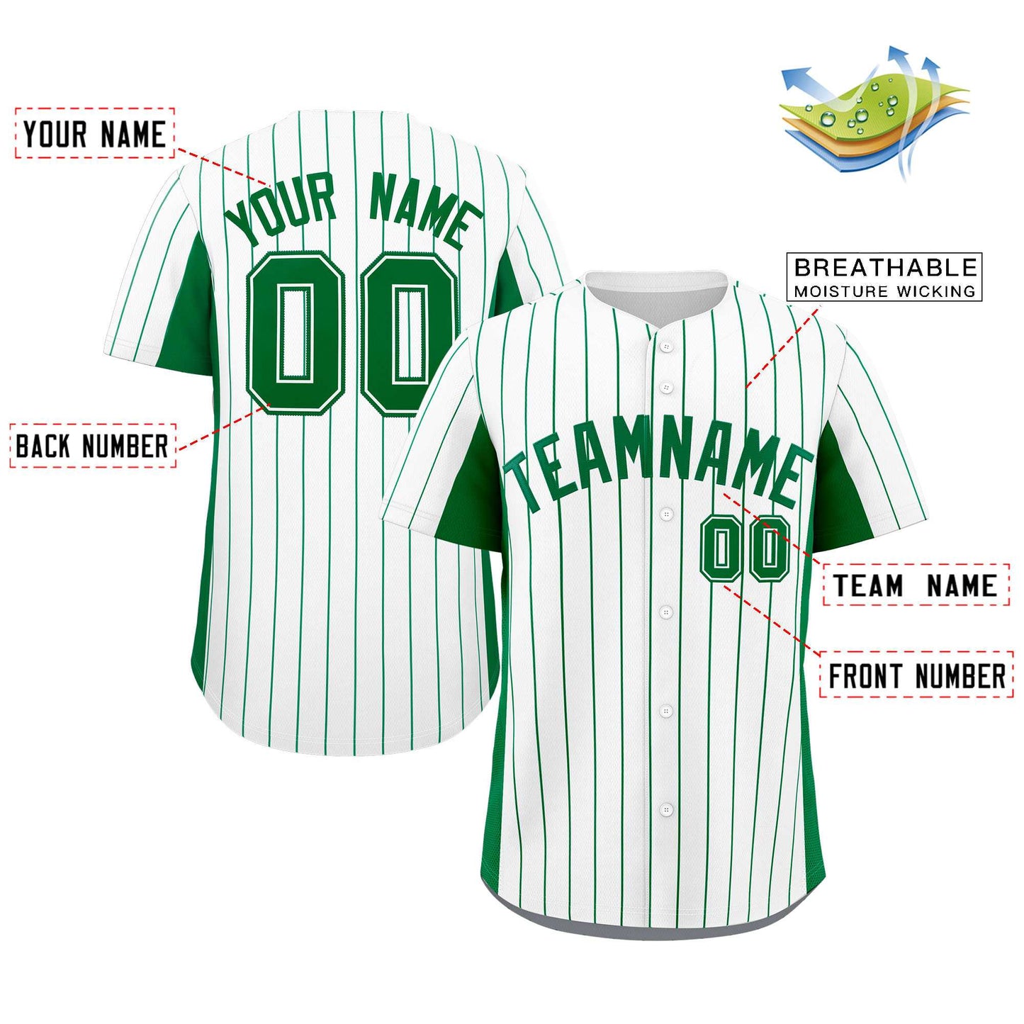 Custom White Kelly Green Stripe Fashion Design Full Button Authentic Baseball Jersey