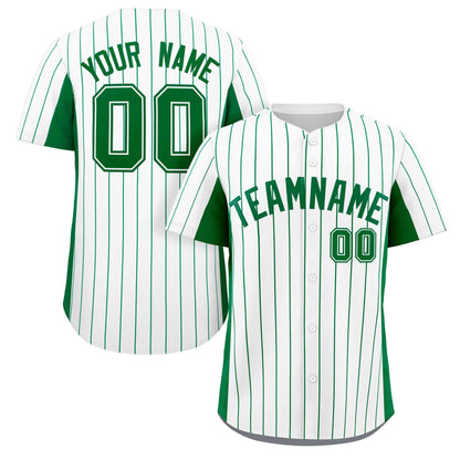 Custom White Kelly Green Stripe Fashion Design Full Button Authentic Baseball Jersey