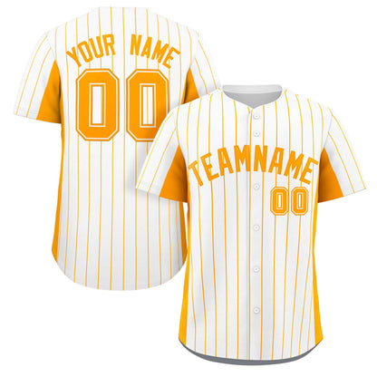 Custom White Gold Stripe Fashion Design Full Button Authentic Baseball Jersey