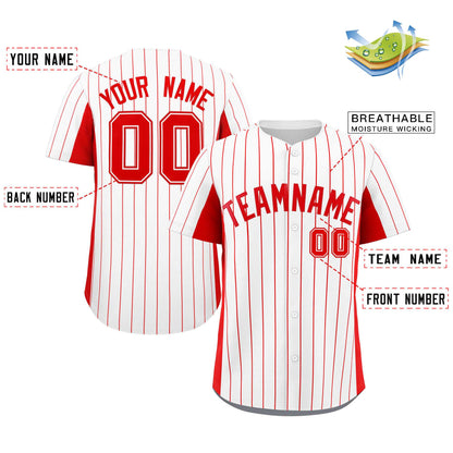 Custom White Red Stripe Fashion Design Full Button Authentic Baseball Jersey