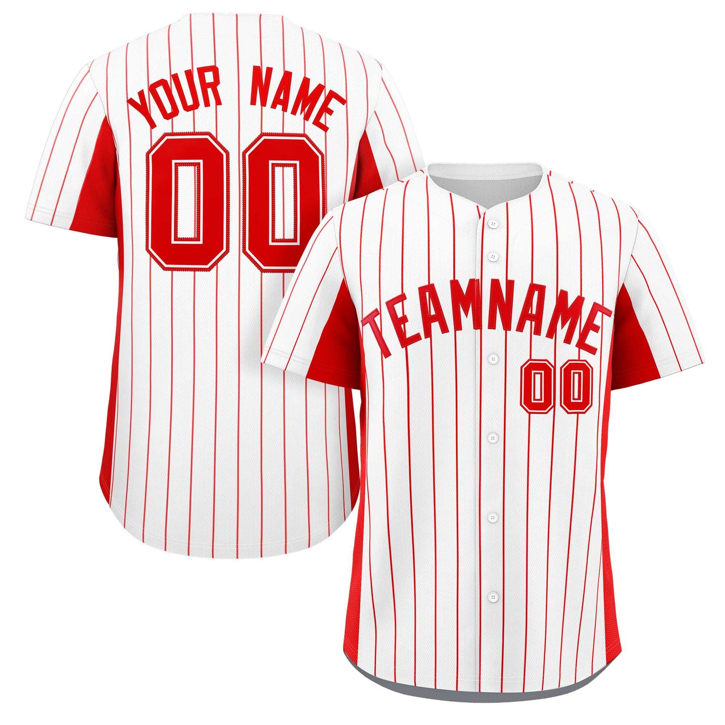 Custom White Red Stripe Fashion Design Full Button Authentic Baseball Jersey