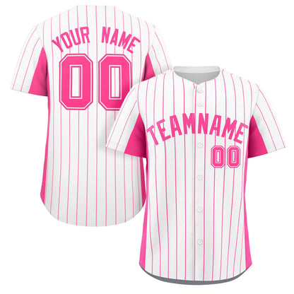 Custom White Pink Stripe Fashion Design Full Button Authentic Baseball Jersey