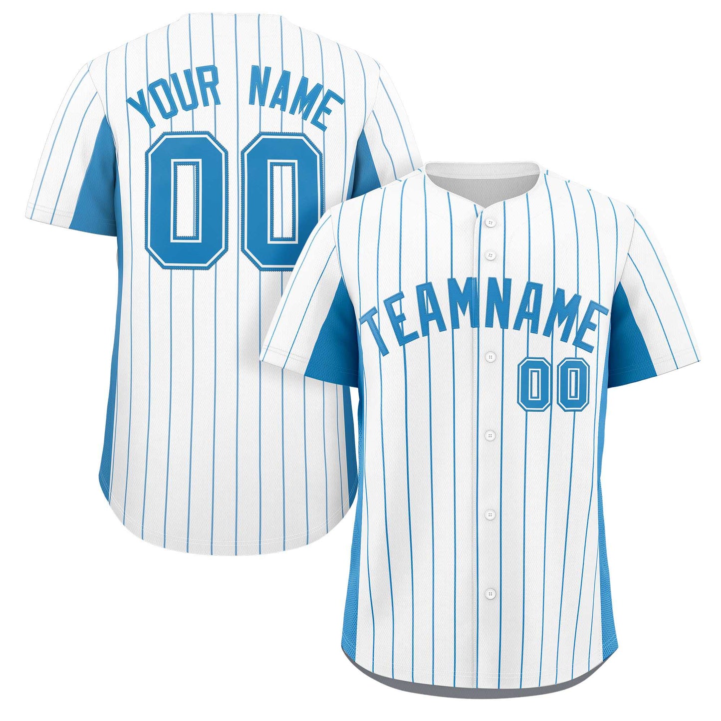 Custom White Light Blue Stripe Fashion Design Full Button Authentic Baseball Jersey