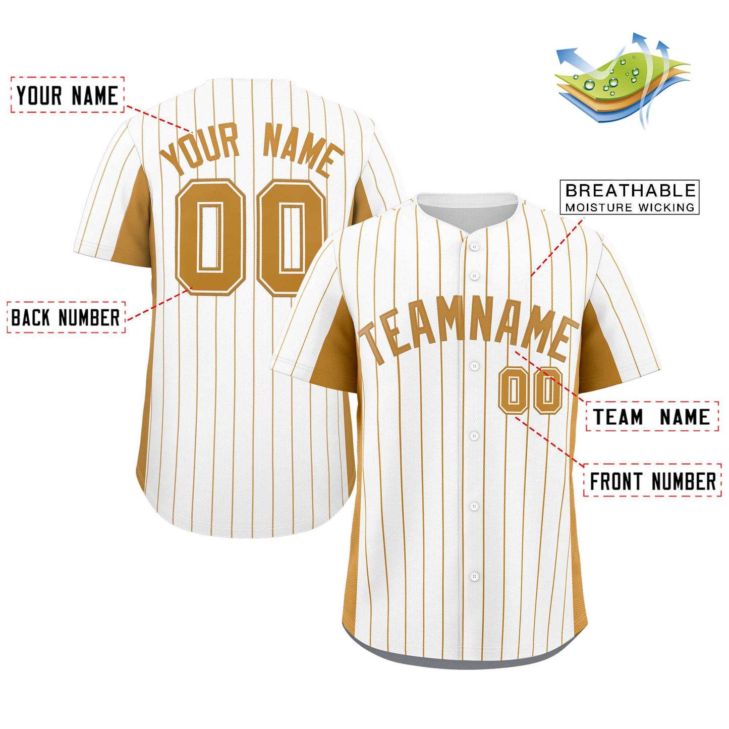 Custom White Old Gold Stripe Fashion Design Full Button Authentic Baseball Jersey