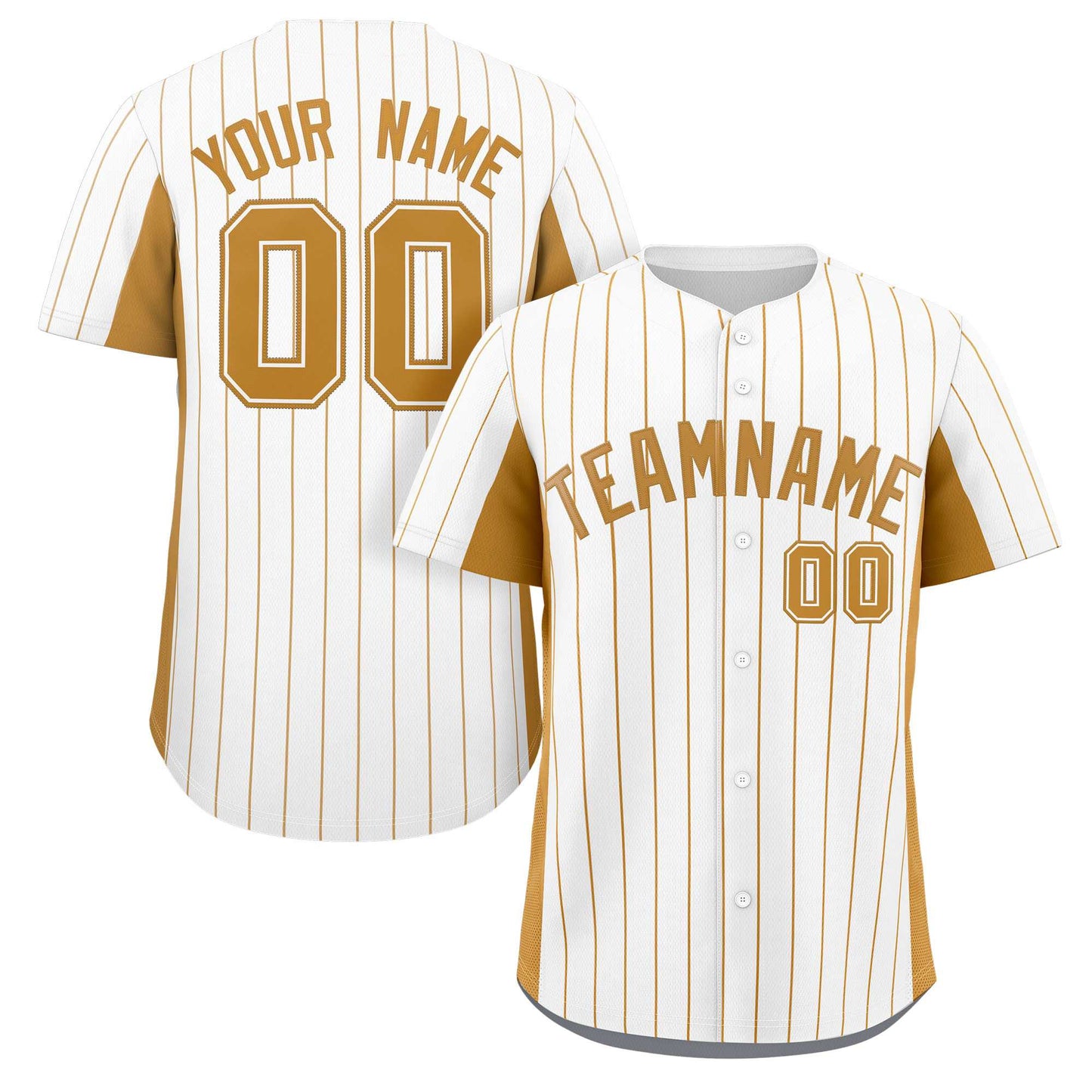 Custom White Old Gold Stripe Fashion Design Full Button Authentic Baseball Jersey