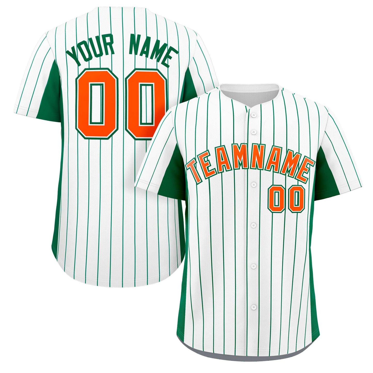 Custom White Kelly Green-Orange Stripe Fashion Design Full Button Authentic Baseball Jersey