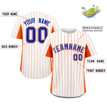 Custom White Orange-Royal Stripe Fashion Design Full Button Authentic Baseball Jersey