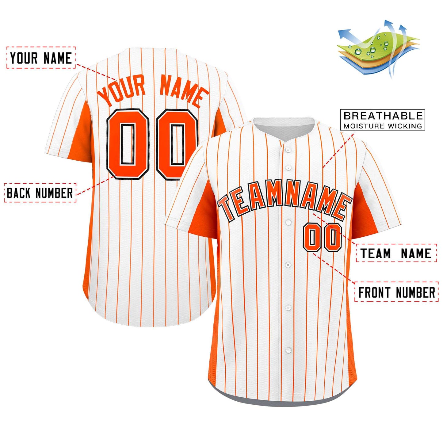 Custom White Orange Stripe Fashion Design Full Button Authentic Baseball Jersey