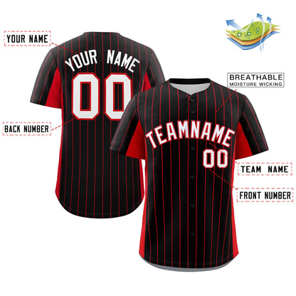 Custom Black Red-White Stripe Fashion Design Full Button Authentic Baseball Jersey