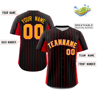 Custom Black Red-Yellow Stripe Fashion Design Full Button Authentic Baseball Jersey