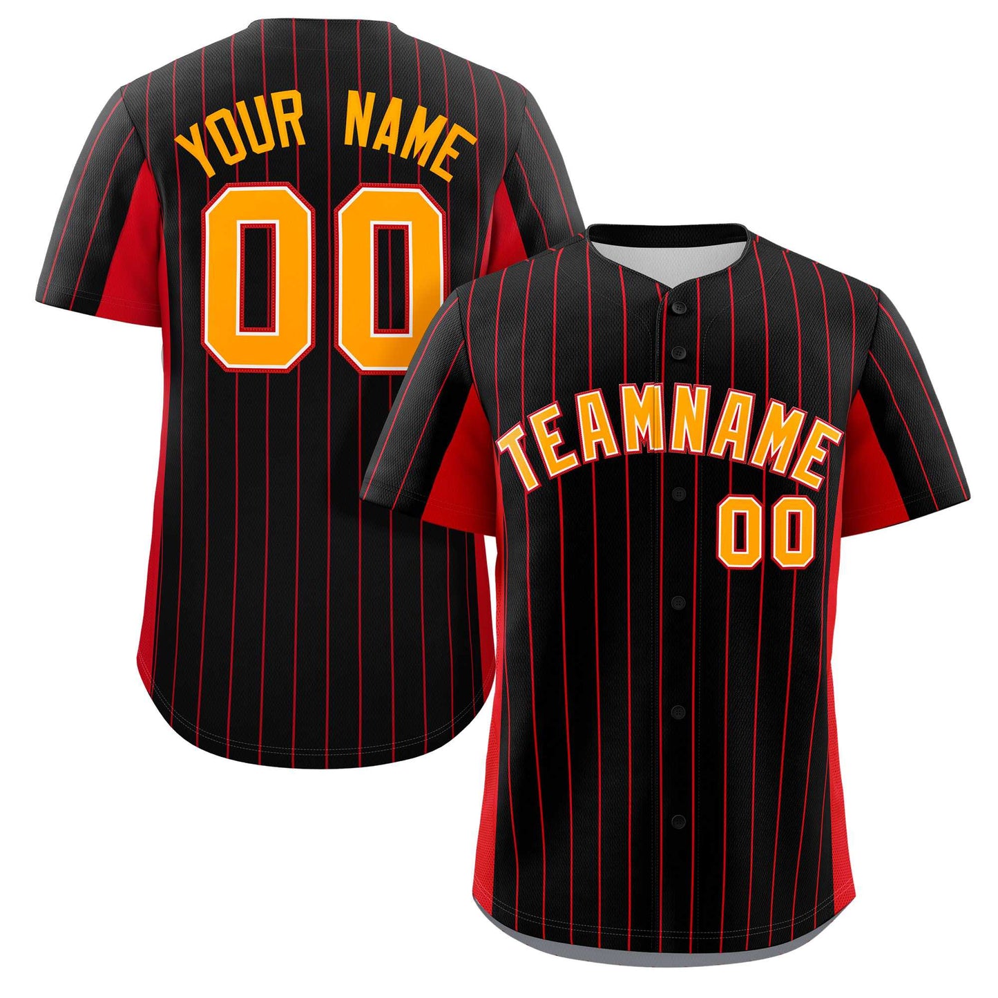 Custom Black Red-Yellow Stripe Fashion Design Full Button Authentic Baseball Jersey